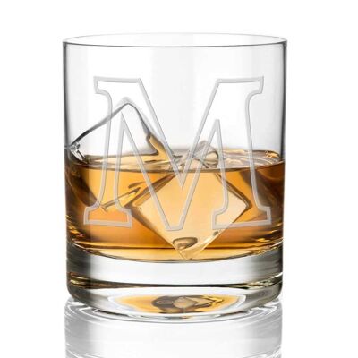 Whiskyglas mit Diamanten aus Kristallglas mit Monogramm-Initiale – Buchstabe nach Wahl für personalisiertes Geschenk („m“-Schriftzug)