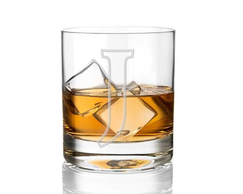 Diamante Crystal Whisky Glass Tumbler With Monogram Initial - Choice Of Letter For Personalised Gift ("j" Lettering)