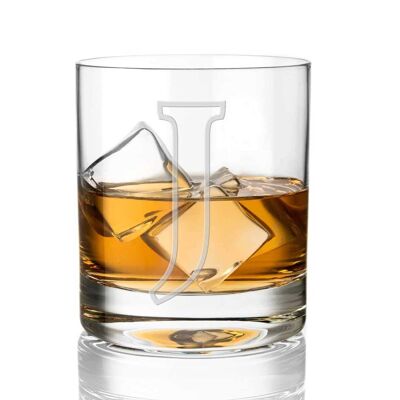 Vaso de cristal de whisky de diamante con inicial de monograma, elección de letra para regalo personalizado (letra "j")