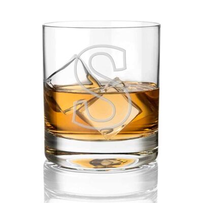 Bicchiere da whisky in cristallo di diamante con iniziale monogramma - Lettera a scelta per regalo personalizzato (scritta "s")