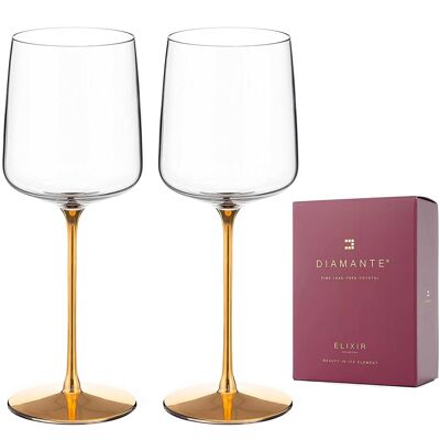 Diamante Crystal White Wine Glasses Pair - 'havana Gold' - Set Of 2