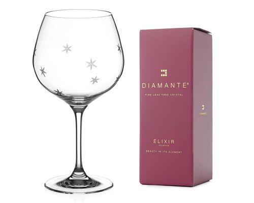 Diamante Gin Glass Copa 'northern Star' Single - Crystal Balloon Glass With Hand Etched Stars Pattern