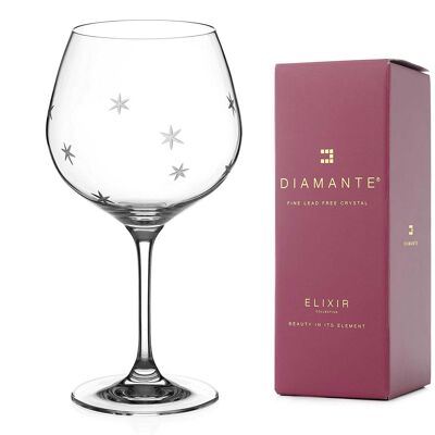 Diamante Gin Glass Copa 'northern Star' Single - Crystal Balloon Glass With Hand Etched Stars Pattern