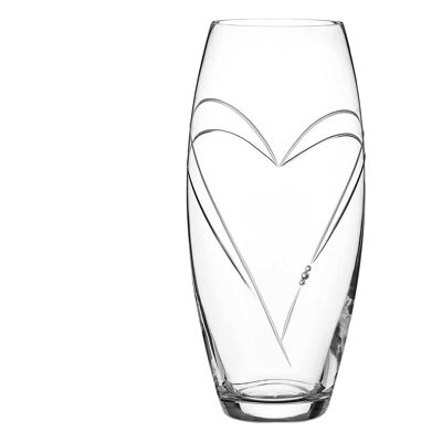 Diamante Heart In Heart Hand Cut Crystal Barrel Vase With Swarovski Crystals 30 Cm - Perfect Gift