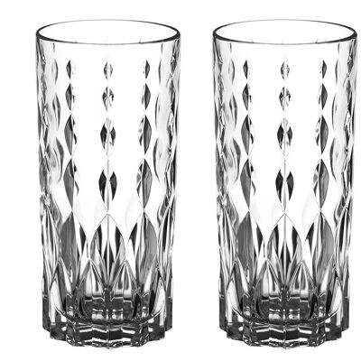 Diamante Hi Ball Glasses - 'marbella' - Perfect For G&ts, Soft Drinks And Other Cocktails - Lead Free Crystal Set Of 2