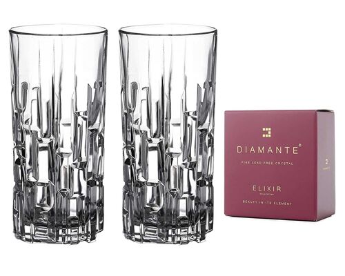 Diamante Hi Ball Glasses - 'quartz' - Perfect For G&ts, Soft Drinks And Other Cocktails - Lead Free Crystal Set Of 2
