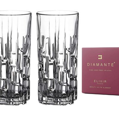 Diamante Hi Ball Glasses - 'quartz' - Perfect For G&ts, Soft Drinks And Other Cocktails - Lead Free Crystal Set Of 2