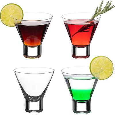 Copas de cóctel Diamante Martini - 4 vasos de cristal sin tallo para Martini o Mojito - Colección 'auris' - Juego de 4