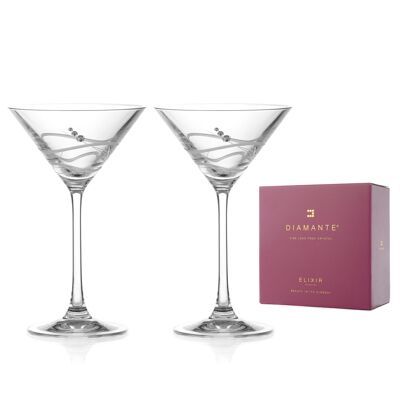 Coppia di Bicchieri da Cocktail Diamante Martini Prosecco - 'Soho' - Impreziosito da Cristalli Swarovski - Confezione Regalo da 2