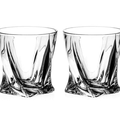 Diamante Quadro Whisky Tumblers Short Drink Glasses Made From Premium Lead Free Crystal - Set Of 2