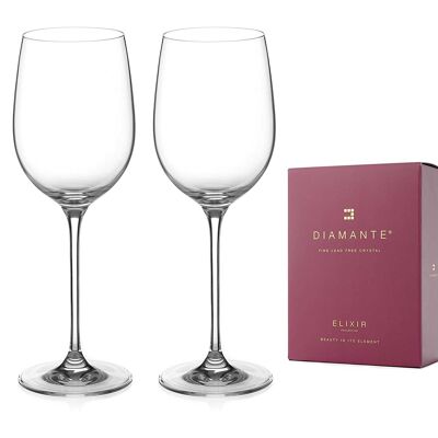 Diamante Red Wine Glasses Pair - ‘moda’ Collection Undecorated Crystal - Set Of 2