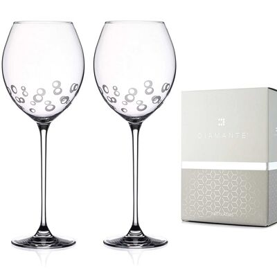 Diamante Red Wine Glasses Pair With Etched Bubbles Design