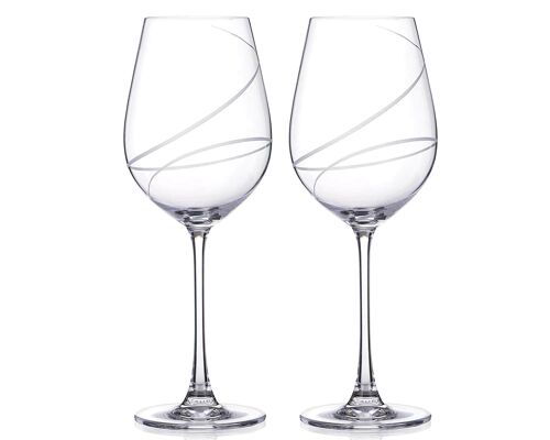 Diamante Red Wine Glasses Pair ‘aurora’ Collection Hand Cut Design – Set Of 2 In A Gift Box