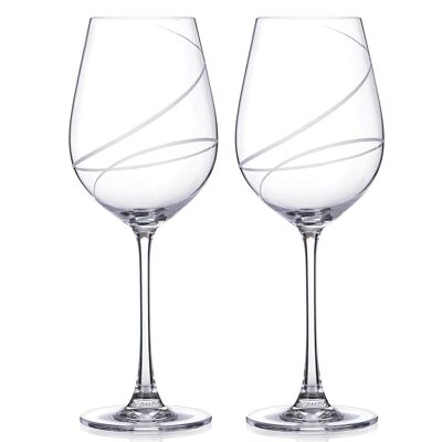 Diamante Red Wine Glasses Pair ‘aurora’ Collection Hand Cut Design – Set Of 2 In A Gift Box