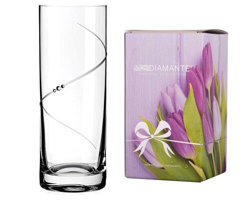 Diamante Silhouette Cylinder Hand Cut Crystal Vase With Swarovski Crystals 25 Cm