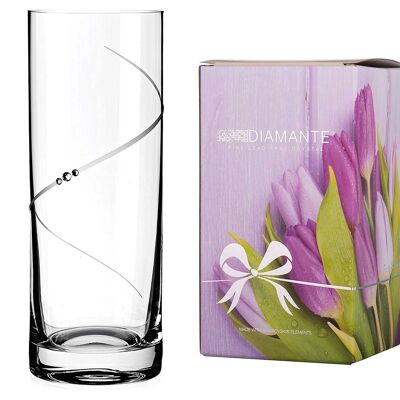 Diamante Silhouette Cylindre Vase En Cristal Coupé À La Main Avec Des Cristaux Swarovski 25 Cm