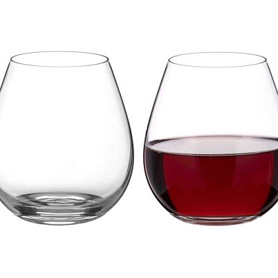 Diamante Stemless Red Wine Glasses Pair 'Moda' – Unverzierte Kristall-Rotweingläser ohne Stiel, stiellose Gin-Gläser