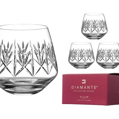 Copas de vino tinto sin tallo de diamante 'windsor' - Copas de vino de cristal sin tallo - Caja de 4