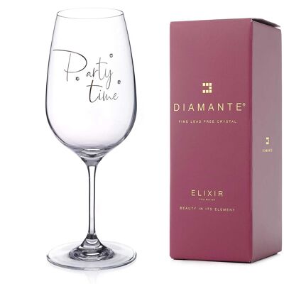 Diamante Swarovski "party Time" Glass – Single Crystal Wine Glass With Fun Novelty Slogan Embellished With Swarovski Crystals