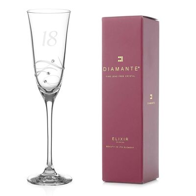 Copa de champán de 18 cumpleaños de Diamante Swarovski - Copa de champán de un solo cristal con un "18" grabado a mano - Adornada con Swarovski...