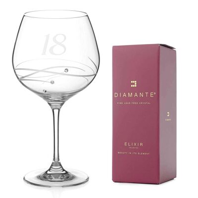 Diamante Swarovski 18th Birthday Gin Copa Glass – Bicchiere da gin in cristallo singolo con scritta "18" incisa a mano - Impreziosito da Swarovski...