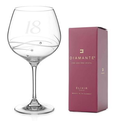 Diamante Swarovski 18th Birthday Gin Copa Glass – Single Crystal Gin Balloon Glass With A Hand Etched “18” - Embellished With Swarovski...
