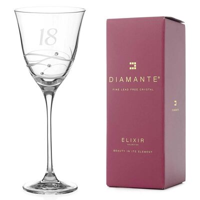Copa de vino de 18 cumpleaños de Diamante Swarovski - Copa de vino de un solo cristal con un grabado a mano "18" - Adornada con cristales de Swarovski