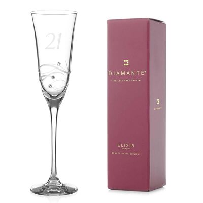Diamante Swarovski 21st Birthday Champagne Glass – Single Crystal Champagne Flute With A Hand Etched “21” - Embellished With Swarovski...