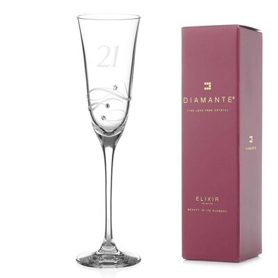 Copa de champán de 21 cumpleaños de Diamante Swarovski - Copa de champán de un solo cristal con un "21" grabado a mano - Adornada con Swarovski...