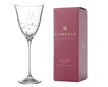 Verre à vin Diamante Swarovski 21e anniversaire – Verre à vin monocristallin avec un « 21 » gravé à la main – Orné de cristaux Swarovski