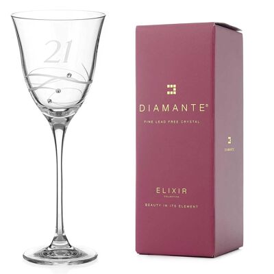 Diamante Swarovski Bicchiere da vino per il 21° compleanno – Bicchiere da vino in cristallo singolo con inciso a mano “21” – Impreziosito da cristalli Swarovski