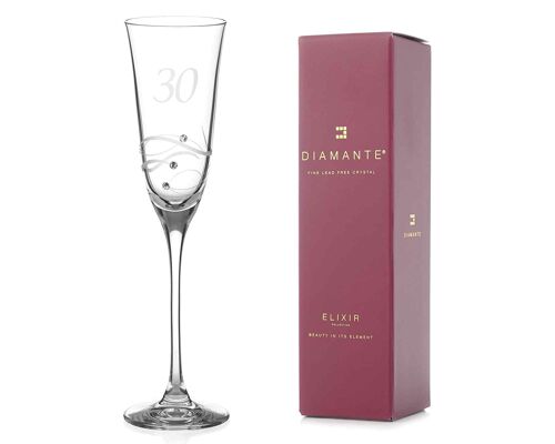 Diamante Swarovski 30th Birthday Champagne Glass – Single Crystal Champagne Flute With A Hand Etched “30” - Embellished With Swarovski...