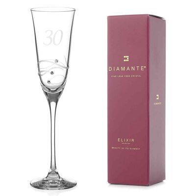 Copa de champán de 30 cumpleaños de Diamante Swarovski - Copa de champán de un solo cristal con un "30" grabado a mano - Adornada con Swarovski...