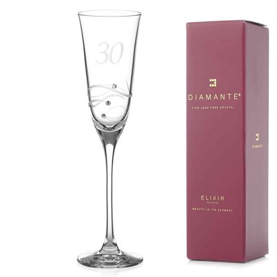 Diamante Swarovski 30th Birthday Champagne Glass – Single Crystal Champagne Flute With A Hand Etched “30” - Embellished With Swarovski...