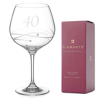 Diamante Swarovski 40th Birthday Or Anniversary Gin Copa - Copa de ginebra de cristal único con un "40" grabado a mano - Adornado con Swarovski...
