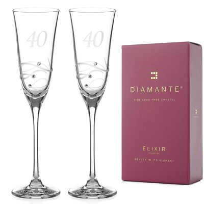 Verres à champagne Diamante Swarovski 40e anniversaire ou anniversaire - Paire de flûtes à champagne en cristal