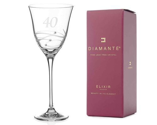 Diamante Swarovski 40th Birthday Wine Glass – Single Crystal Wine Glass With A Hand Etched “40” - Embellished With Swarovski Crystals