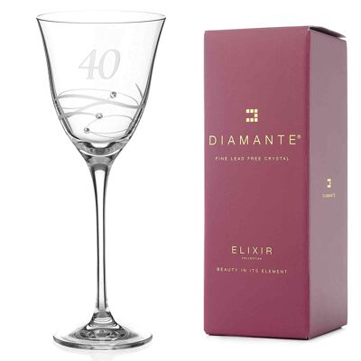 Copa de vino de 40 cumpleaños de Diamante Swarovski - Copa de vino de un solo cristal con un grabado a mano "40" - Adornada con cristales de Swarovski