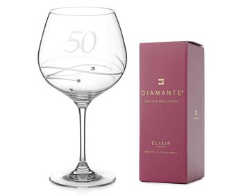 Diamante Swarovski 50e anniversaire ou anniversaire Gin Copa - Verre à gin monocristallin avec un "50" gravé à la main - Orné de cristaux Swarovski...