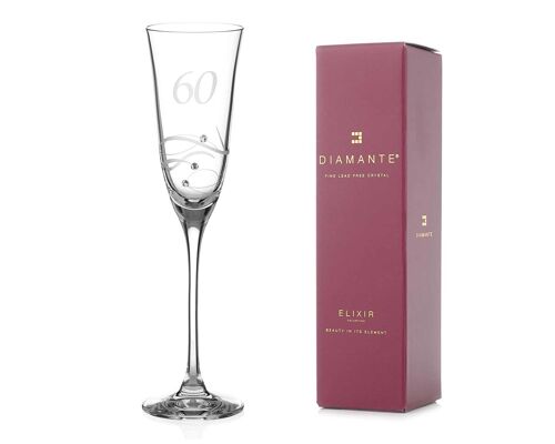 Diamante Swarovski 60th Birthday Champagne Glass – Single Crystal Champagne Flute With A Hand Etched “60” - Embellished With Swarovski...