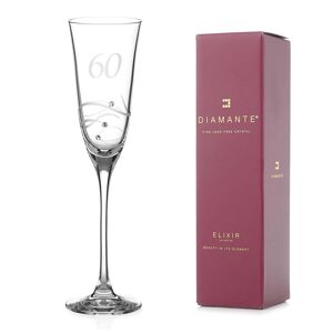 Verre à champagne Diamante Swarovski 60e anniversaire - Flûte à champagne en cristal unique avec un "60" gravé à la main - Orné de cristaux Swarovski...