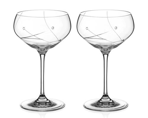 Diamante Swarovski Champagne Cocktail Saucers/coupes Pair - ‘angelina’- Hand Cut Crystal Set Of 2