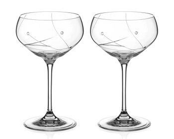 Diamante Swarovski Champagne Cocktail Saucers/coupes Pair - 'angelina' - Hand Cut Crystal Set Of 2
