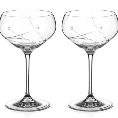Diamante Swarovski Champagner-Cocktail-Untertassen/Coupés, Paar – „Angelina“ – handgeschliffenes Kristallset mit 2 Stück