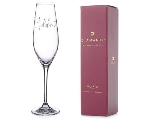 Diamante Swarovski Champagne Flute Crystal Prosecco Glass With “celebrate” Slogan – Embellished With Swarovski Crystals – Single Flute