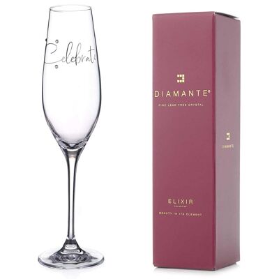 Diamante Swarovski Champagnerflöte Prosecco-Glas aus Kristall mit „Celebrate“-Slogan – verziert mit Swarovski-Kristallen – einzelne Flöte