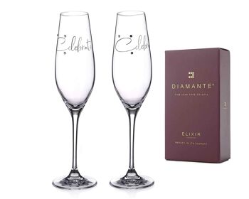 Verres à Prosecco en Cristal de Flûtes à Champagne Diamante Swarovski avec Slogan "célébrer" - Ornés de Cristaux Swarovski - Cadeau...