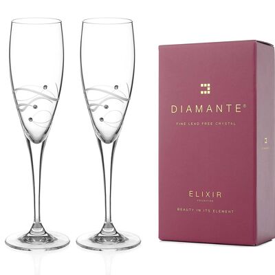 Coppia di Calici da Prosecco Champagne Flutes Diamante Swarovski 'Chelsea Spiral' - Set di 2