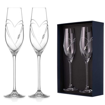 Diamante Swarovski Champagnerflöten Prosecco Gläser Paar 'Herz' Design mit Swarovski Kristallen