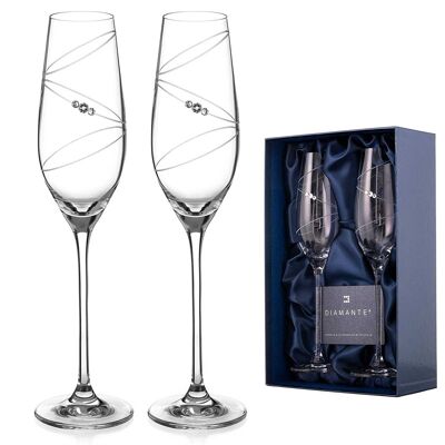 Diamante Swarovski Champagne Flutes Prosecco Glasses Pair With ‘ring’ Hand Cut Design Embellished With Swarovski Crystals